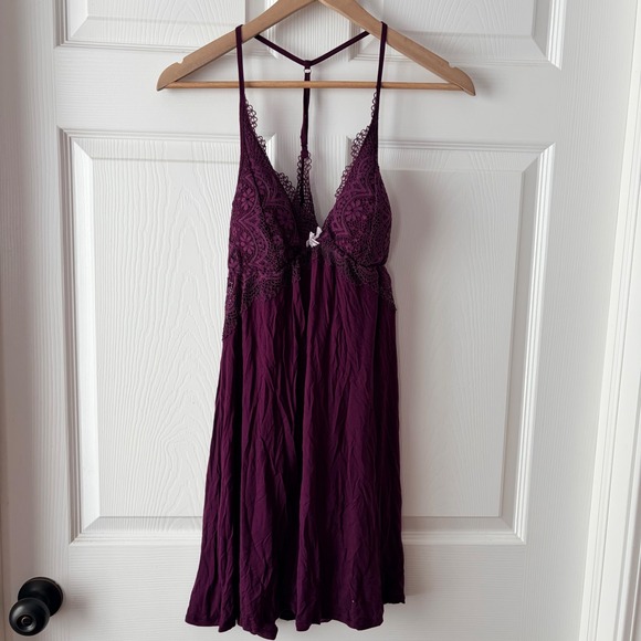 Victoria's Secret Other - Victorias Secret Lace Trim Babydoll Chemise Nightgown Purple Large NEW